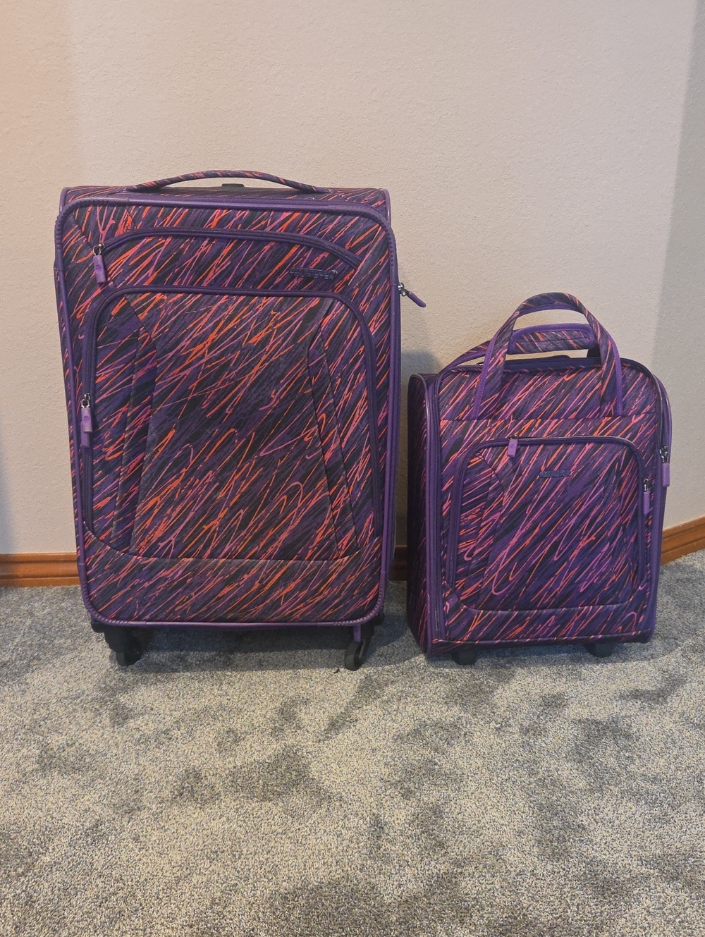 American Tourister Purple and Pink Patterned Travel Luggage Set - 2-Piece